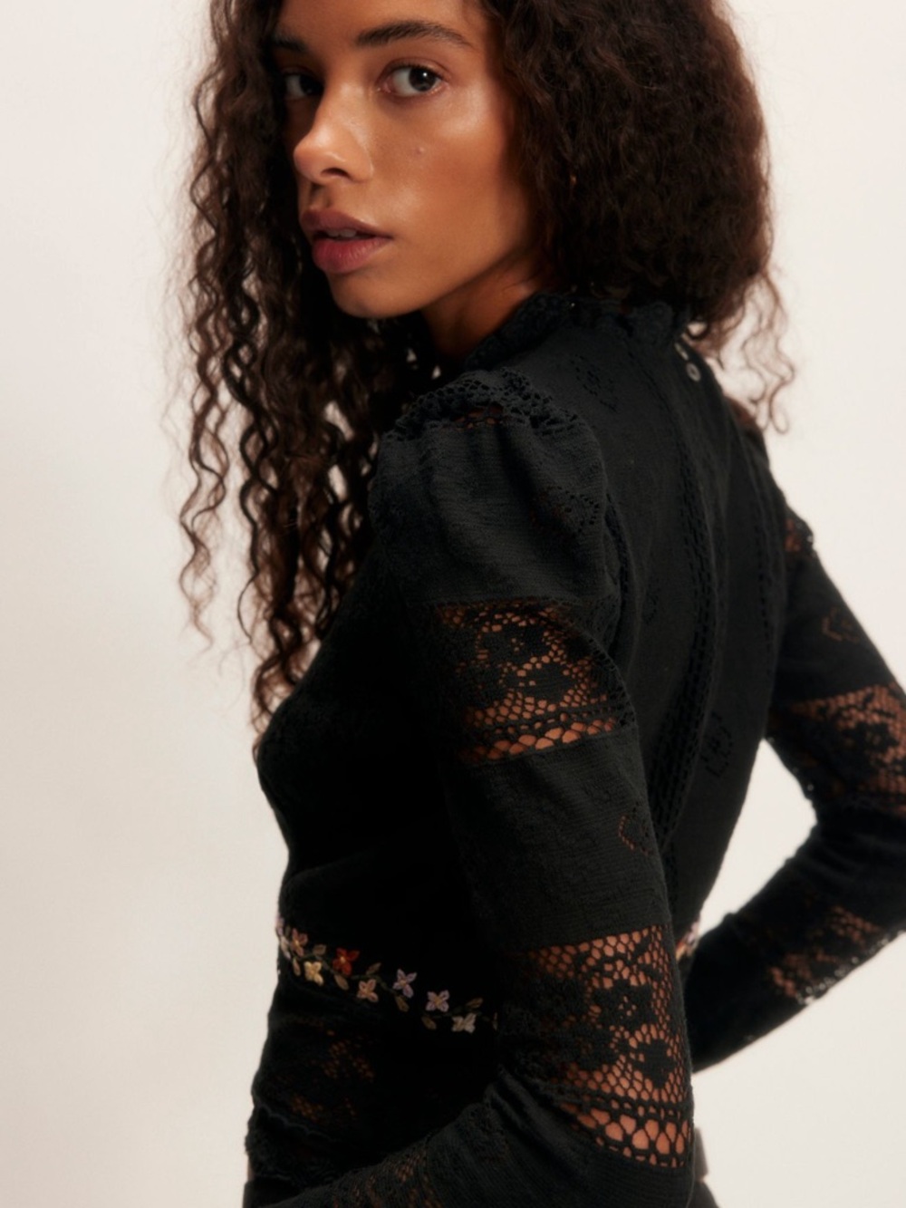 Free People Garden Grace Embroidered Top- Black Combo - Picture 4 of 7
